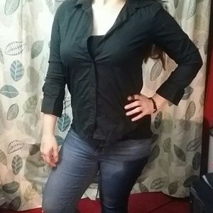 *George* black 3/4 length sleeve  dress shirt